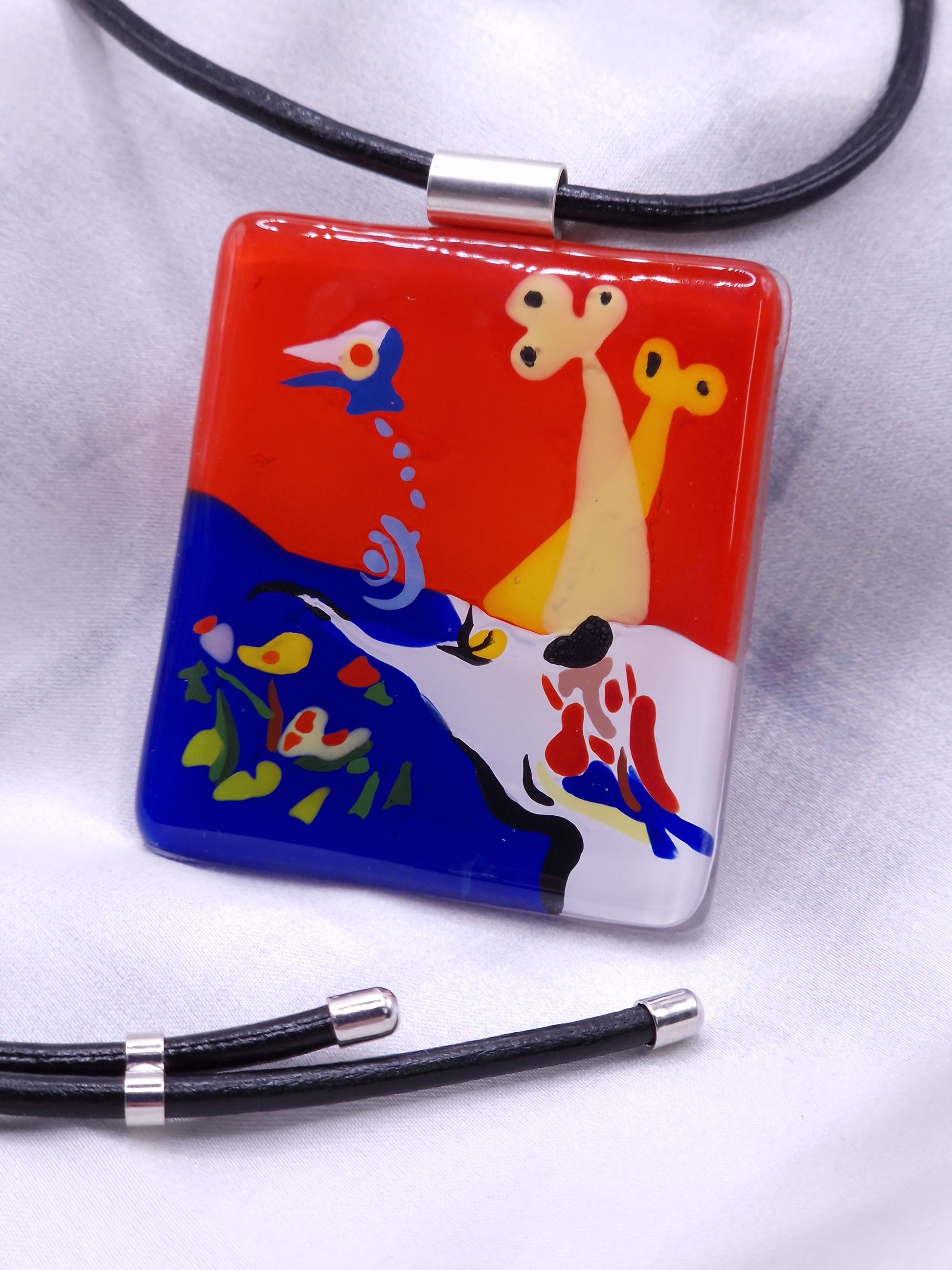 Art Glass Necklace & Surrealism Pendant | Joan Miro, The Landscape