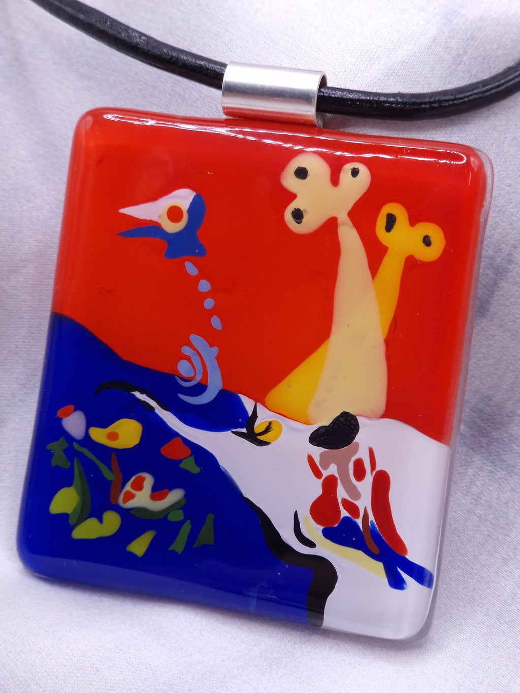 Art Glass Necklace & Surrealism Pendant | Joan Miro, The Landscape