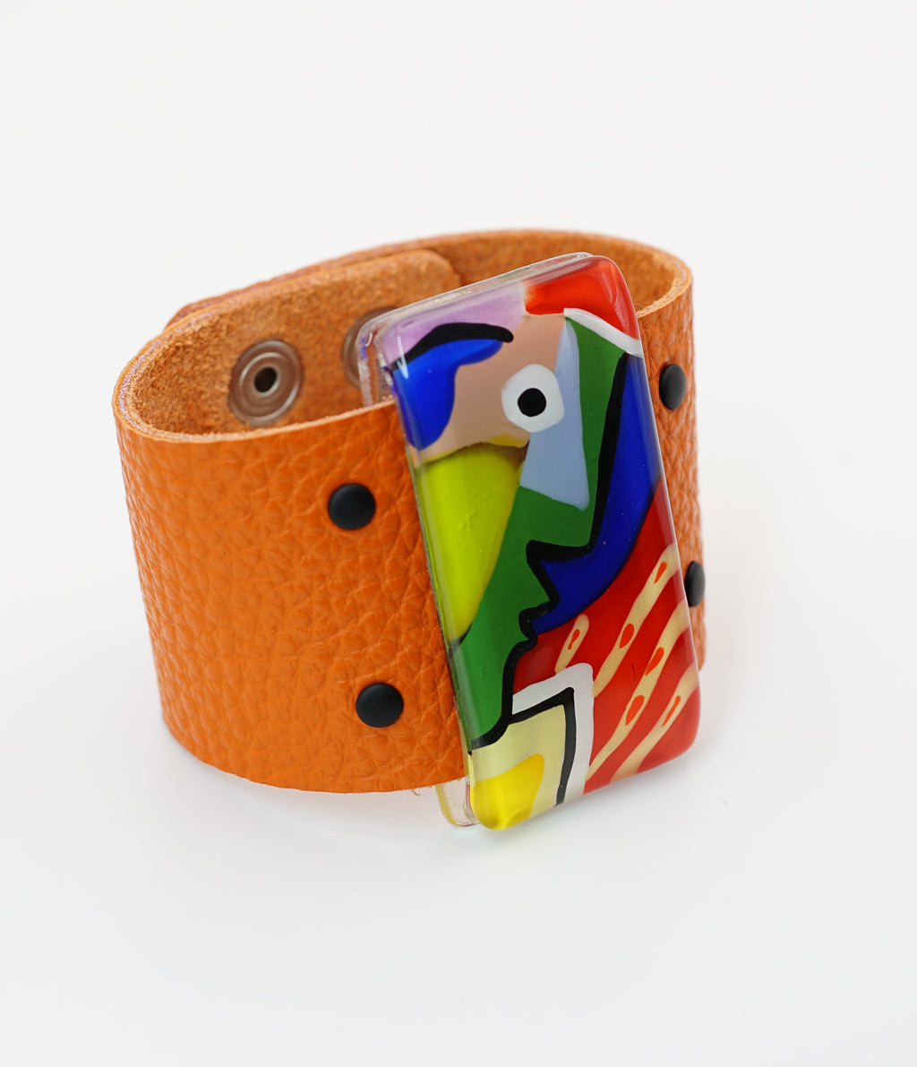 Art Glass Leather Wrap Bracelet | Pablo Picasso, The Woman