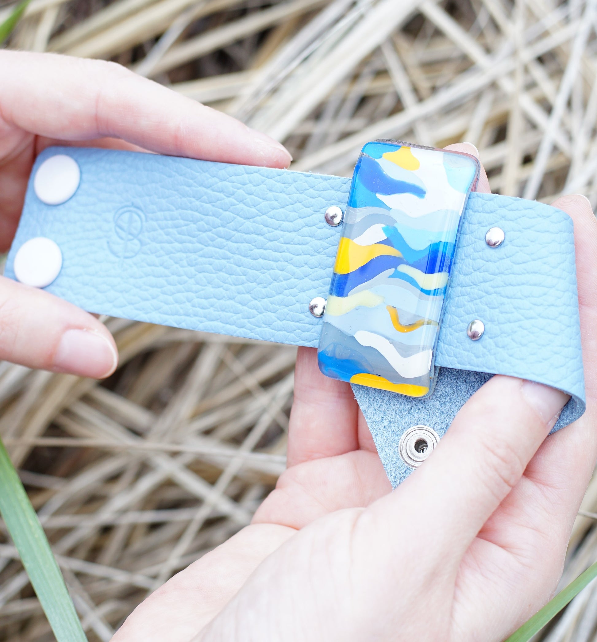 Pastel blue soft leather bracelet