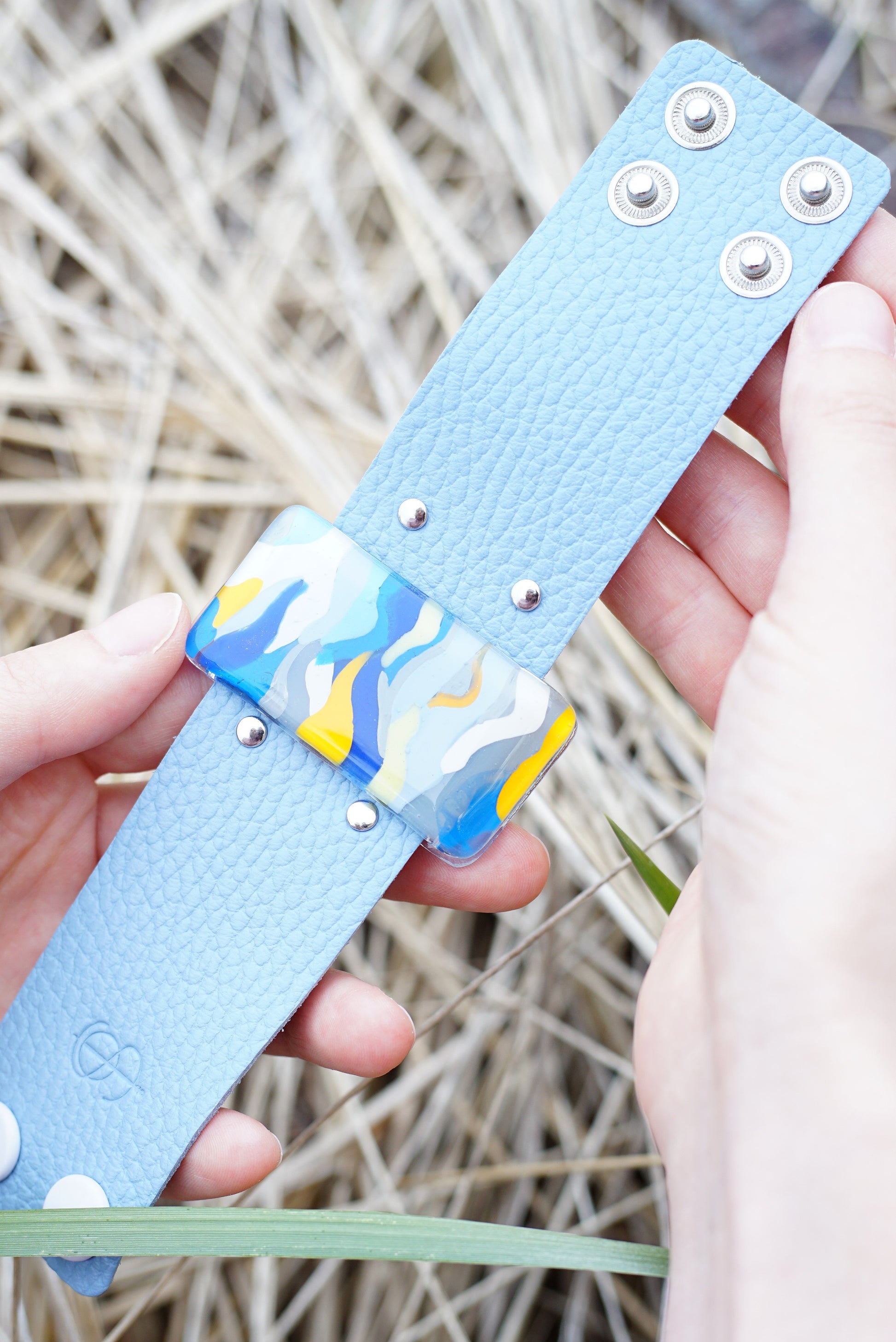 Pastel blue soft leather bracelet cuff