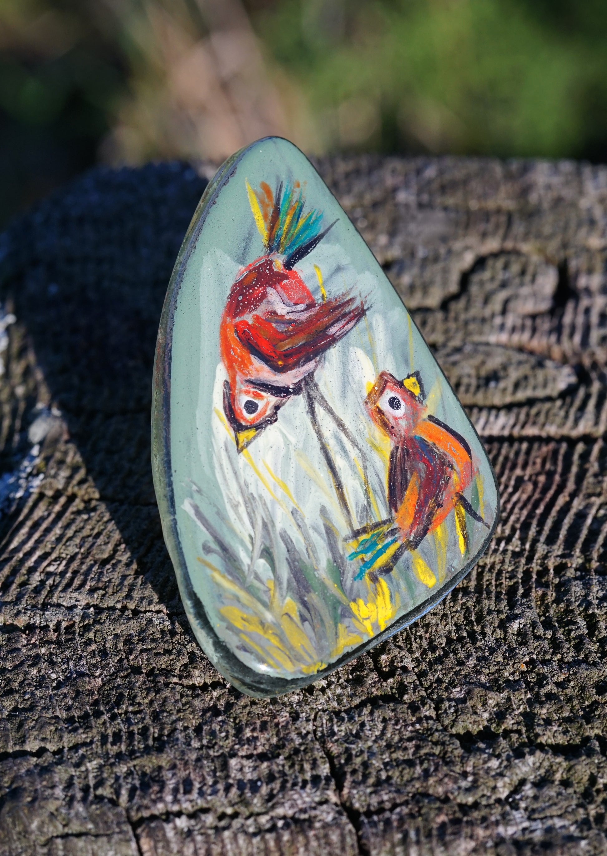 Decorative glass with painted birds 