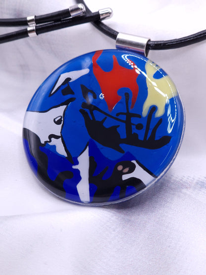 Fashion Round Art Glass Necklace Pendant | Jackson Pollock, The Moby Dick