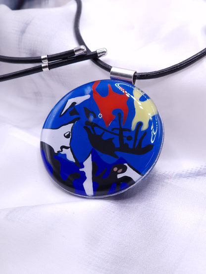 Fashion Round Art Glass Necklace Pendant | Jackson Pollock, The Moby Dick