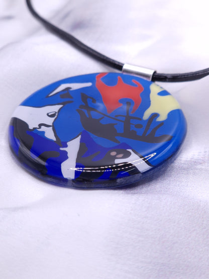 Fashion Round Art Glass Necklace Pendant | Jackson Pollock, The Moby Dick