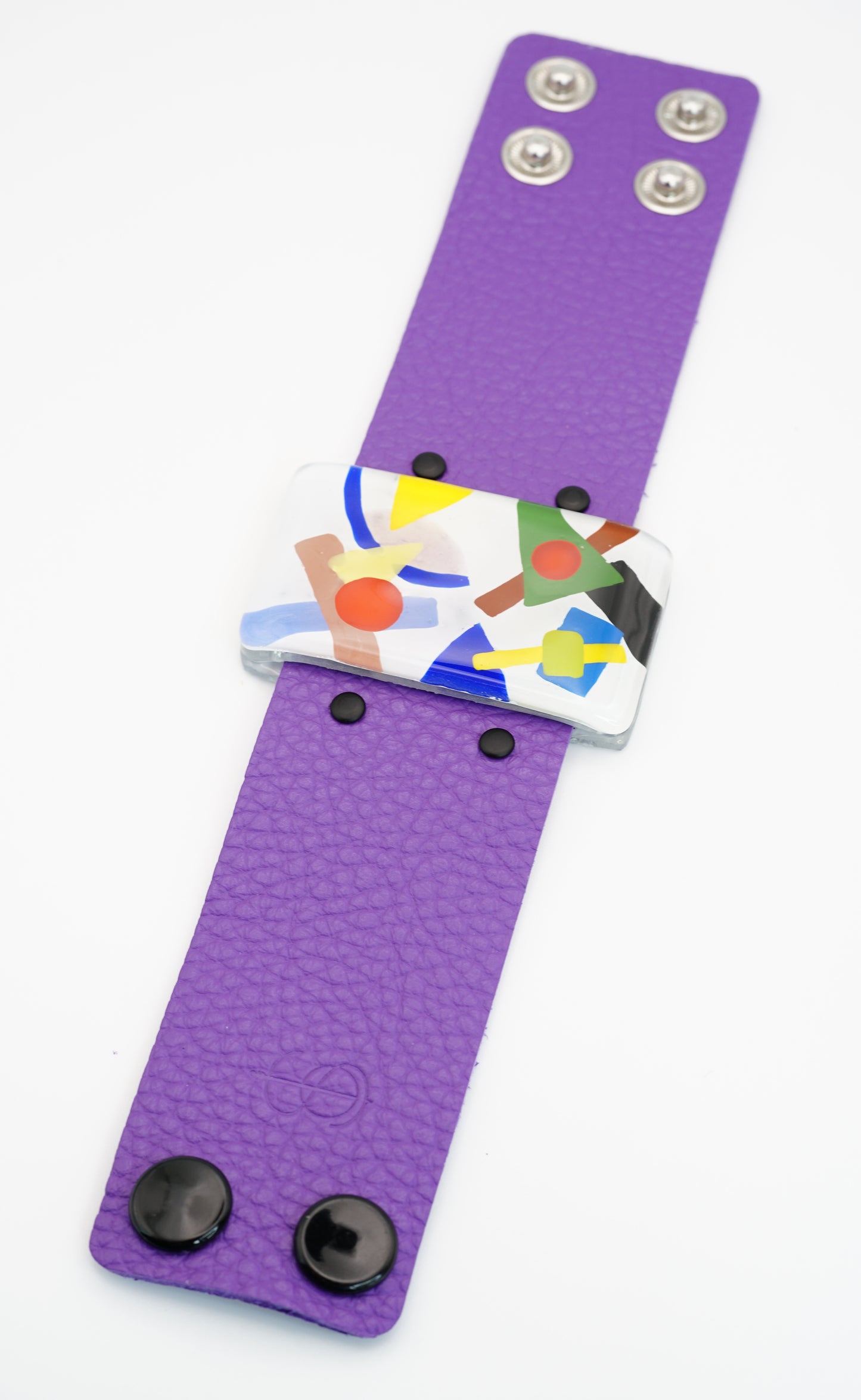 Unique Glass Bracelet With Purple Leather Band | Kazimir Malevich, The Suprematism