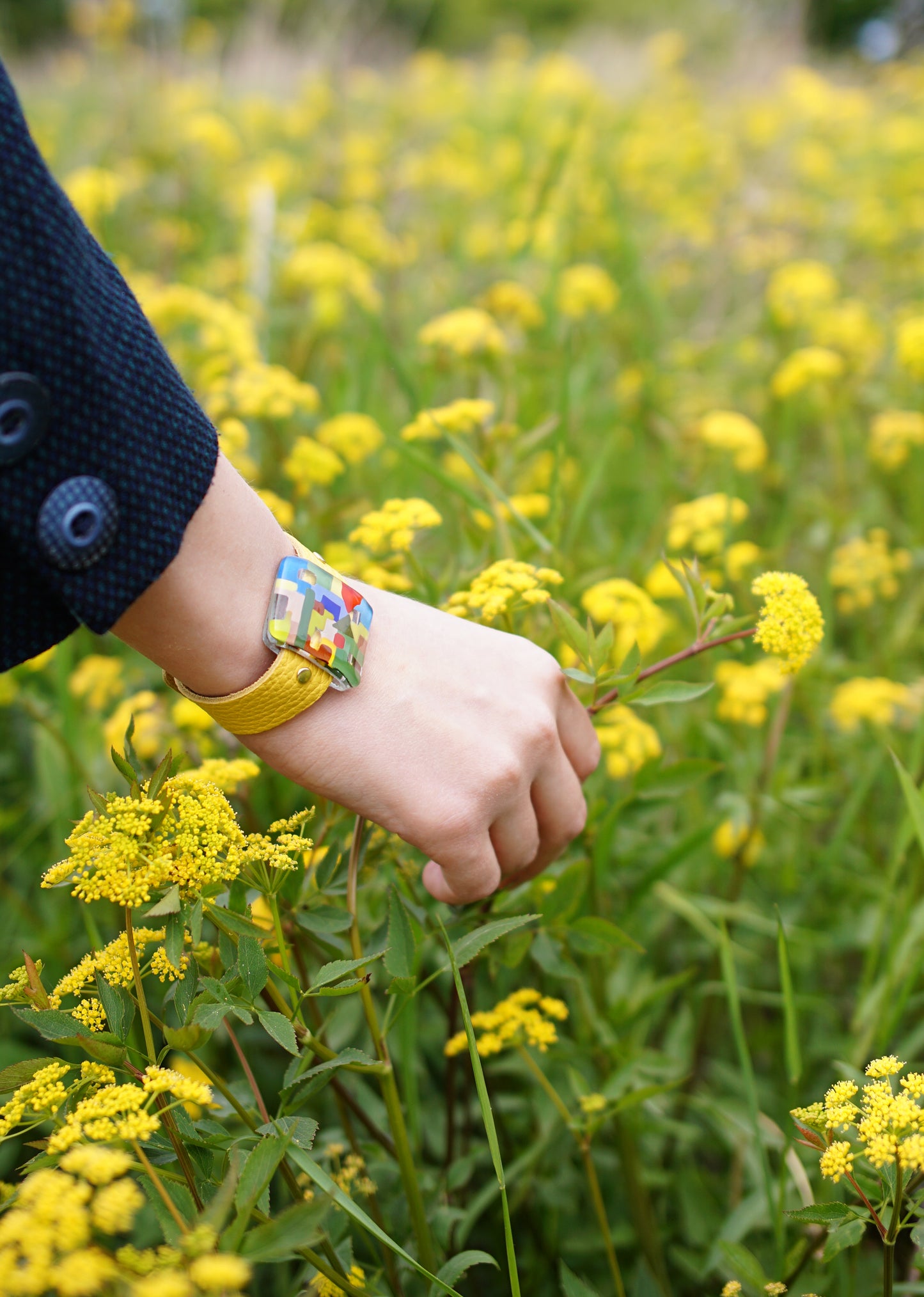 Petite Yellow Glass Bangle With Soft Genuine Leather Band | Paul Klee, The Tunisian garden