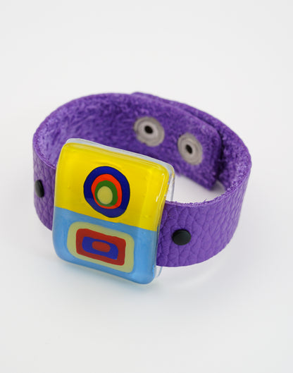 Petite Purple Art Glass Bracelet With Leather Band | Wassily Kandinsky, The Color Study