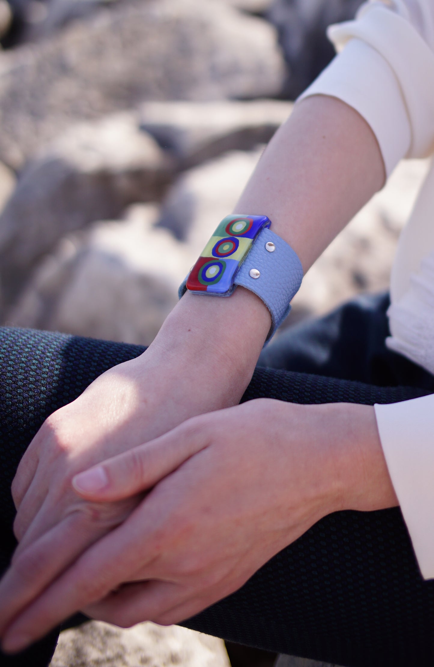 Stunning Enamel Glass Bracelet With Leather Band | Wassily Kandinsky, The Color Study