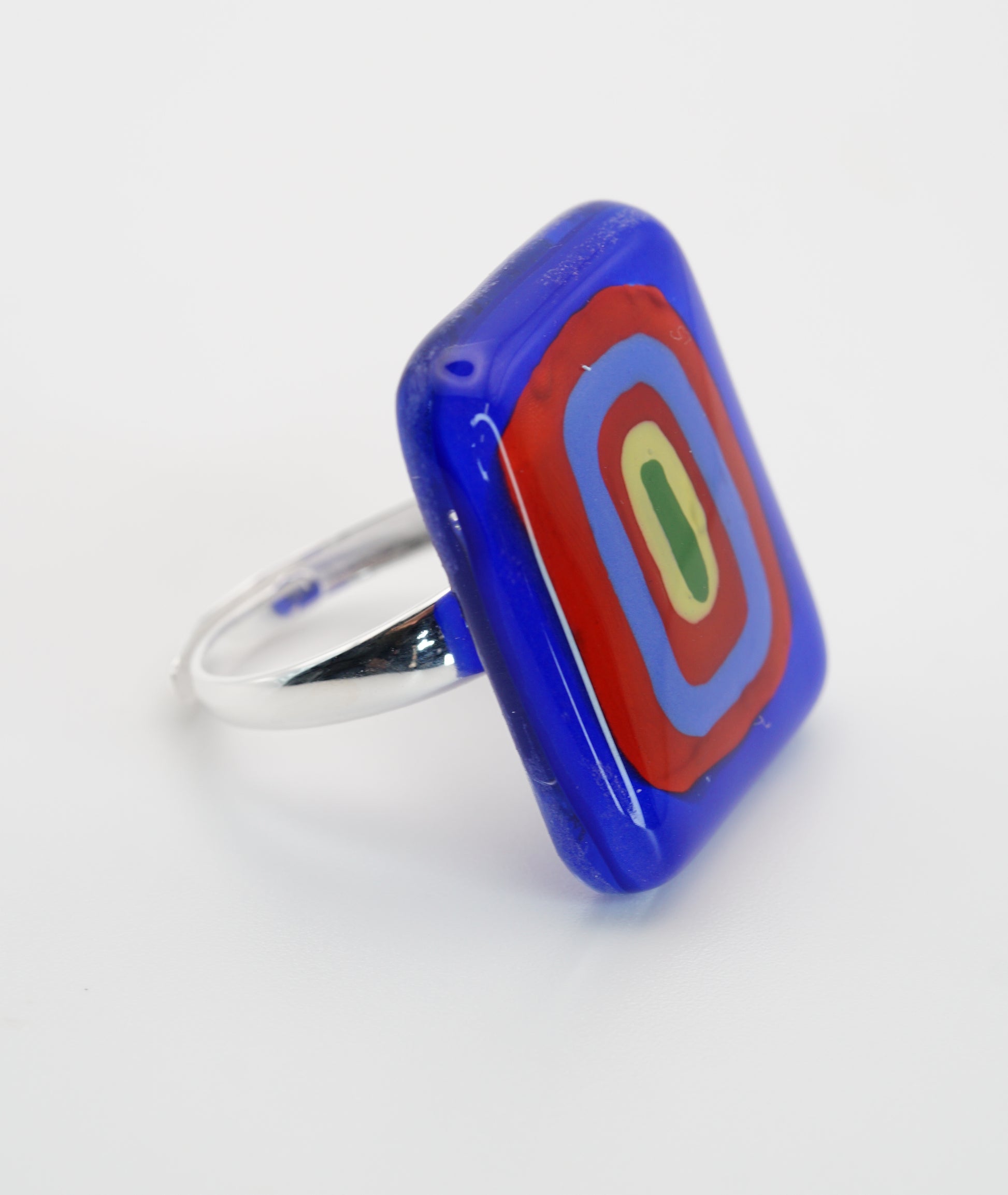 Fancy Square Glass Ring With Silver Band | Wassily Kandinsky, The Color Study