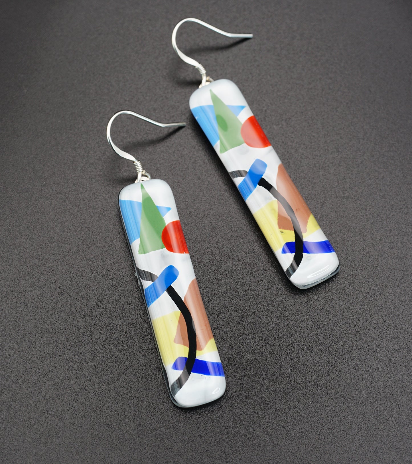 Fancy Art Glass Vertical Bar Earrings with Silver French hook | Kazimir Malevich, The Suprematism