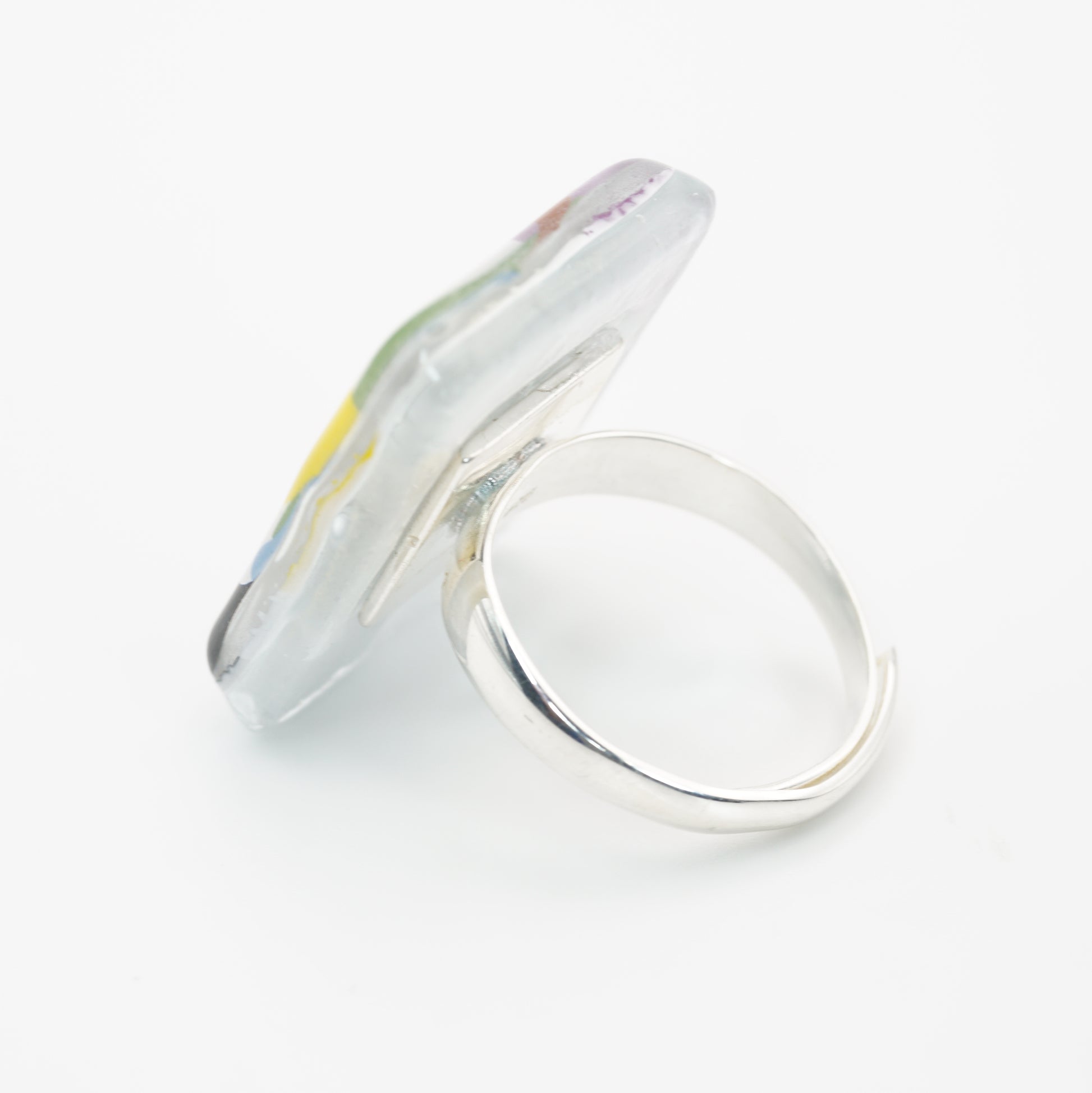 Multicolored Enamel Geometric-Pattern Ring With Silver Band | Kazimir Malevich, The Suprematism