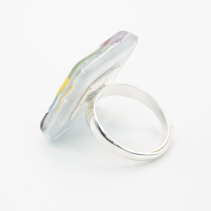 Multicolored Enamel Geometric-Pattern Ring With Silver Band | Kazimir Malevich, The Suprematism