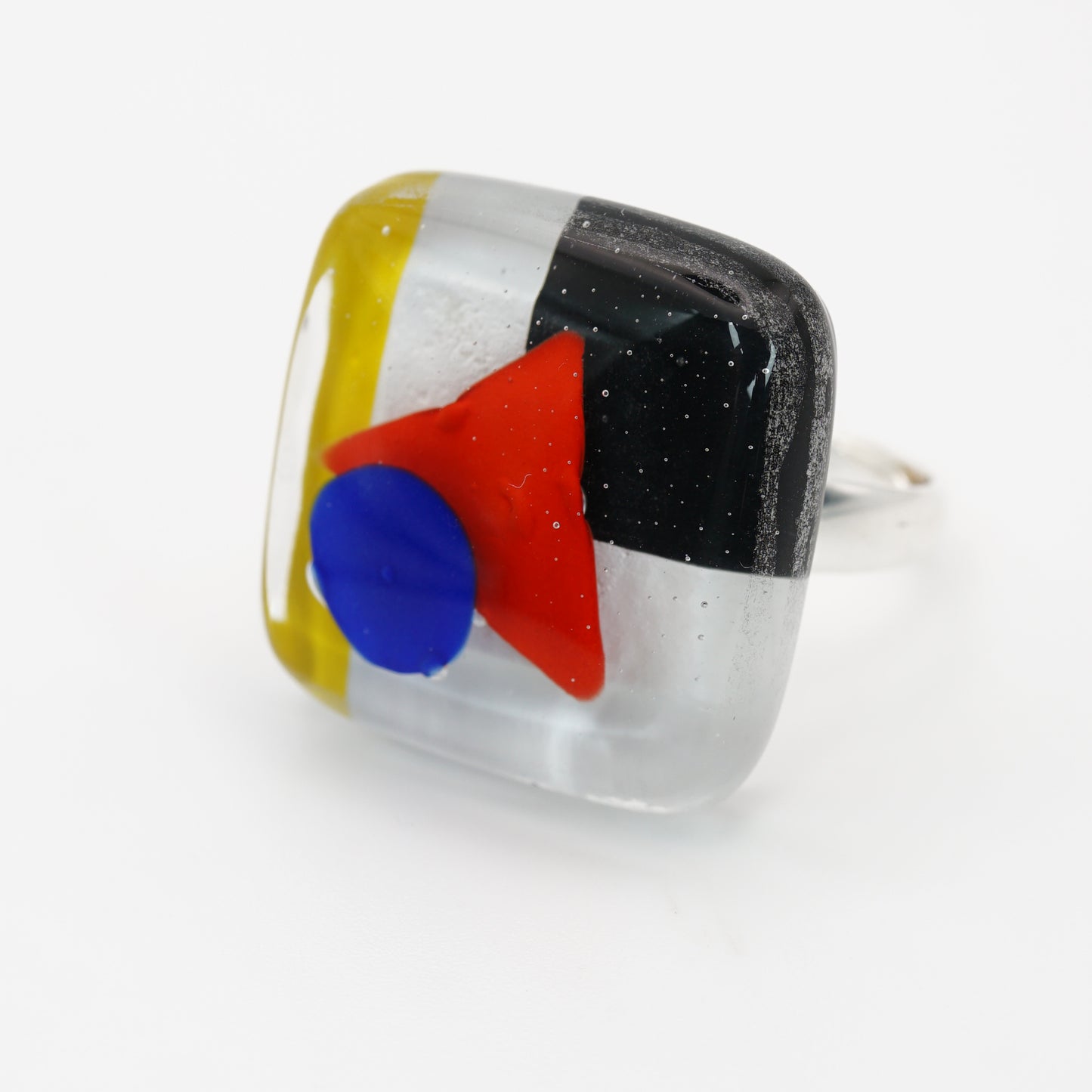 Geometric Square Glass Ring With Silver Band | Kazimir Malevich, The Suprematism