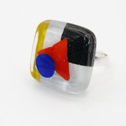 Geometric Square Glass Ring With Silver Band | Kazimir Malevich, The Suprematism