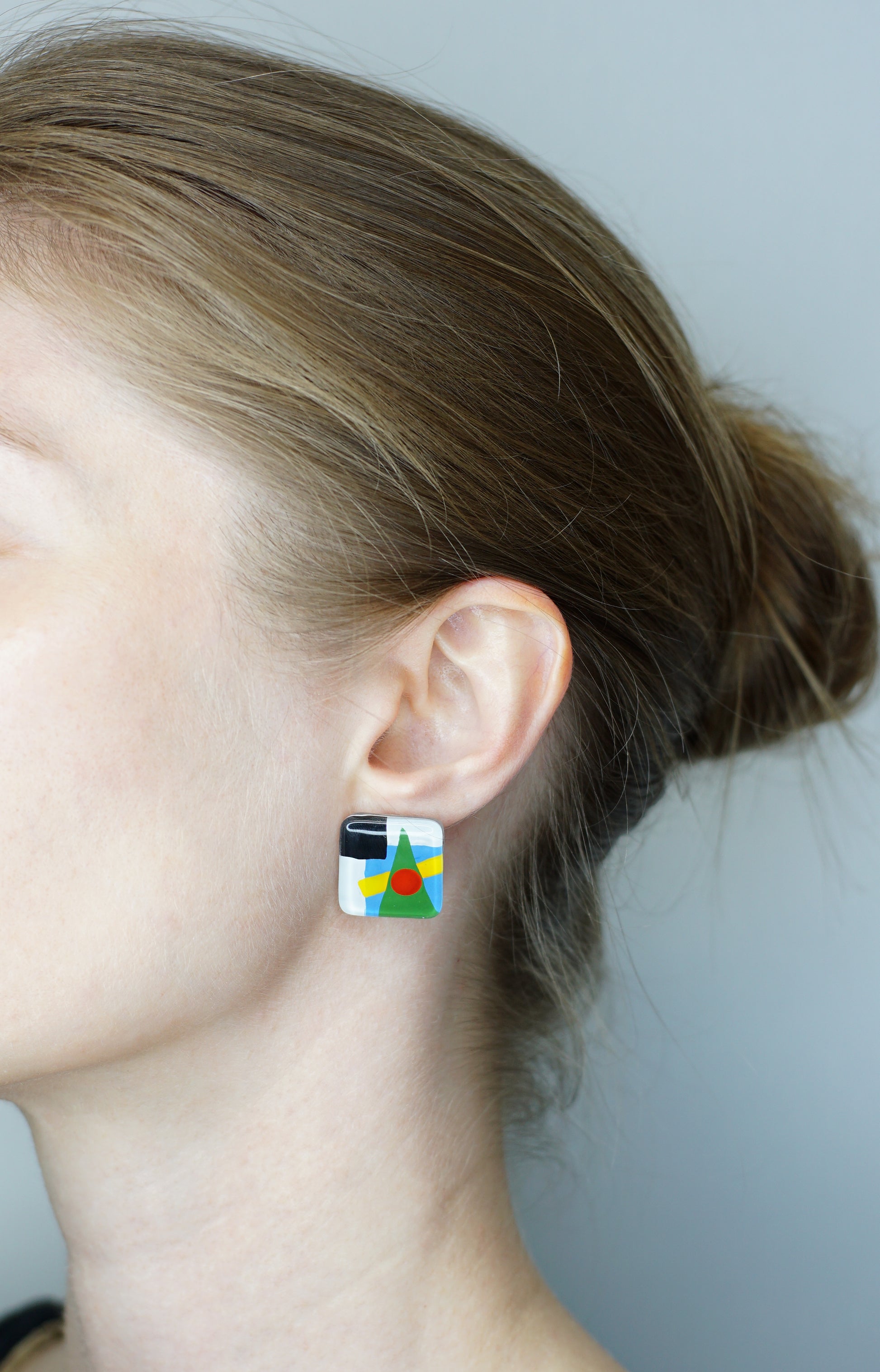 Abstract Glass Square Earrings with Silver Stud | Kazimir Malevich, The Suprematism