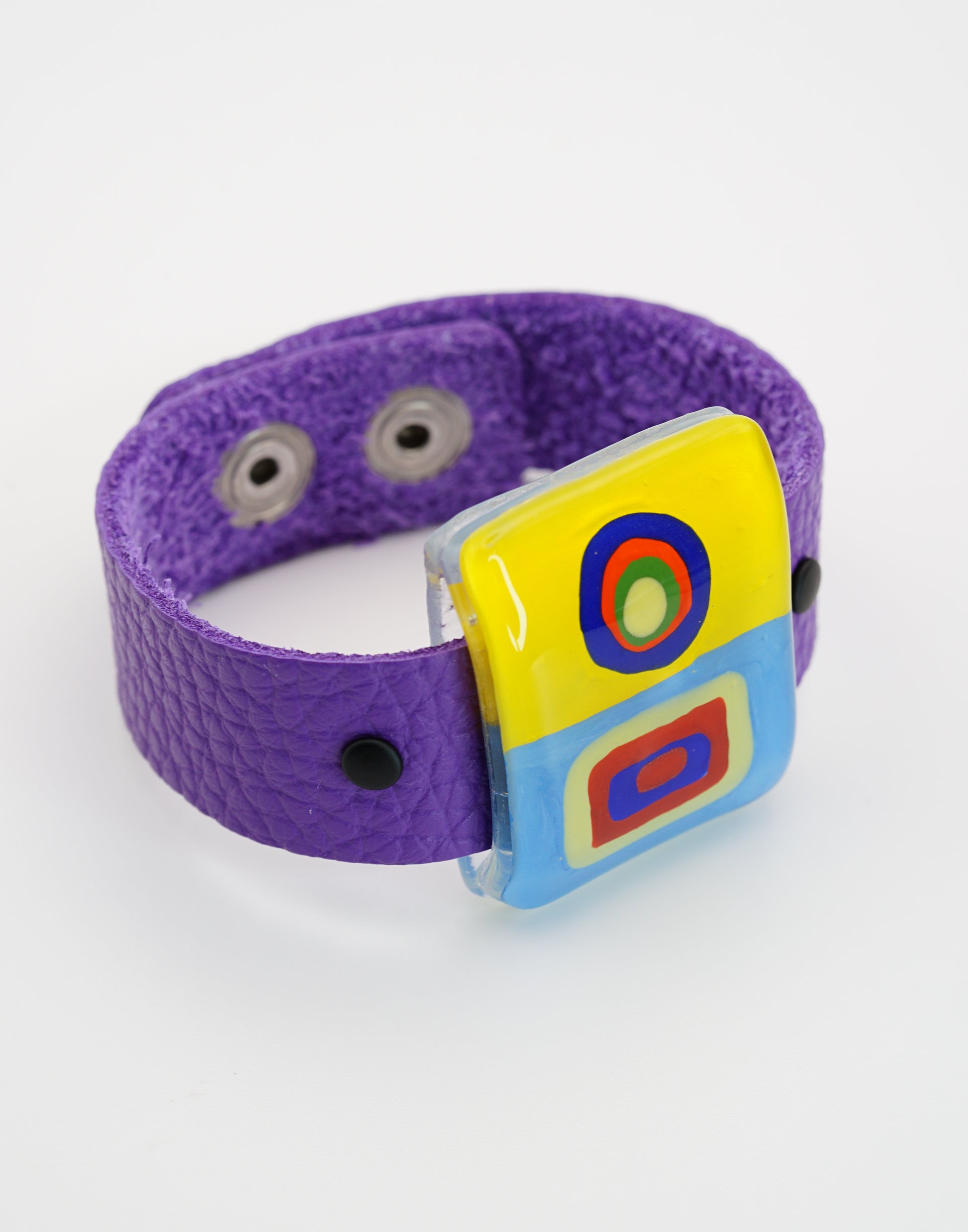 Petite Purple Art Glass Bracelet With Leather Band | Wassily Kandinsky, The Color Study