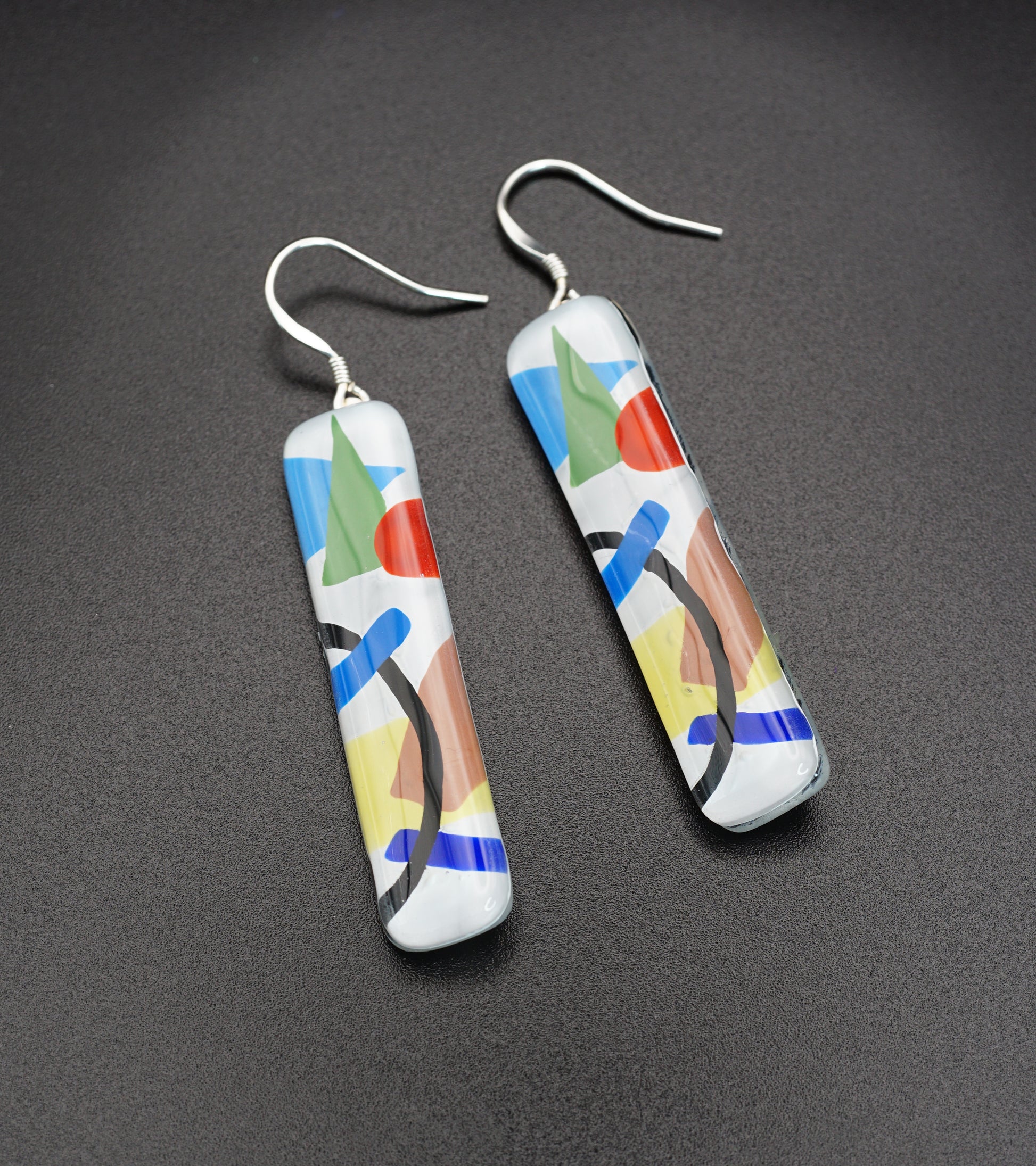 Fancy Art Glass Vertical Bar Earrings with Silver French hook | Kazimir Malevich, The Suprematism