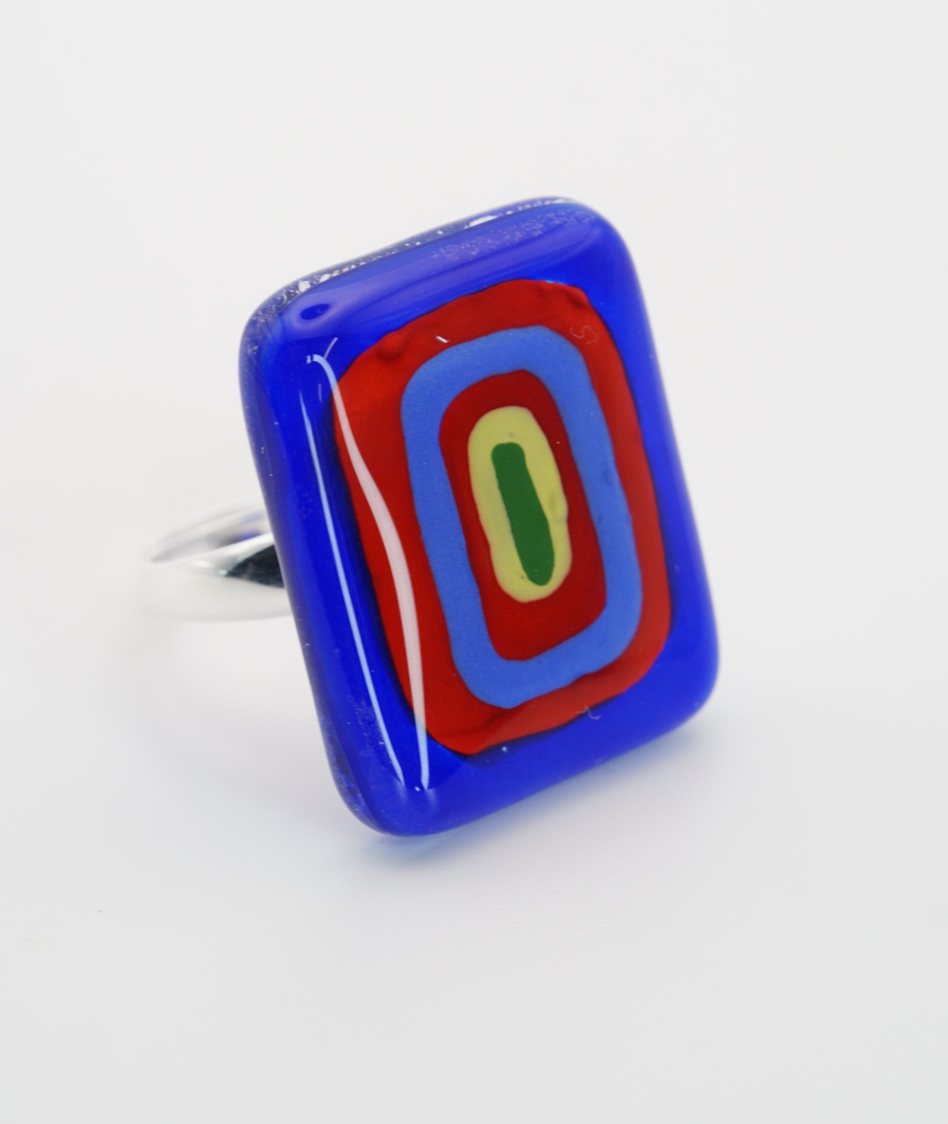 Fancy Square Glass Ring With Silver Band | Wassily Kandinsky, The Color Study