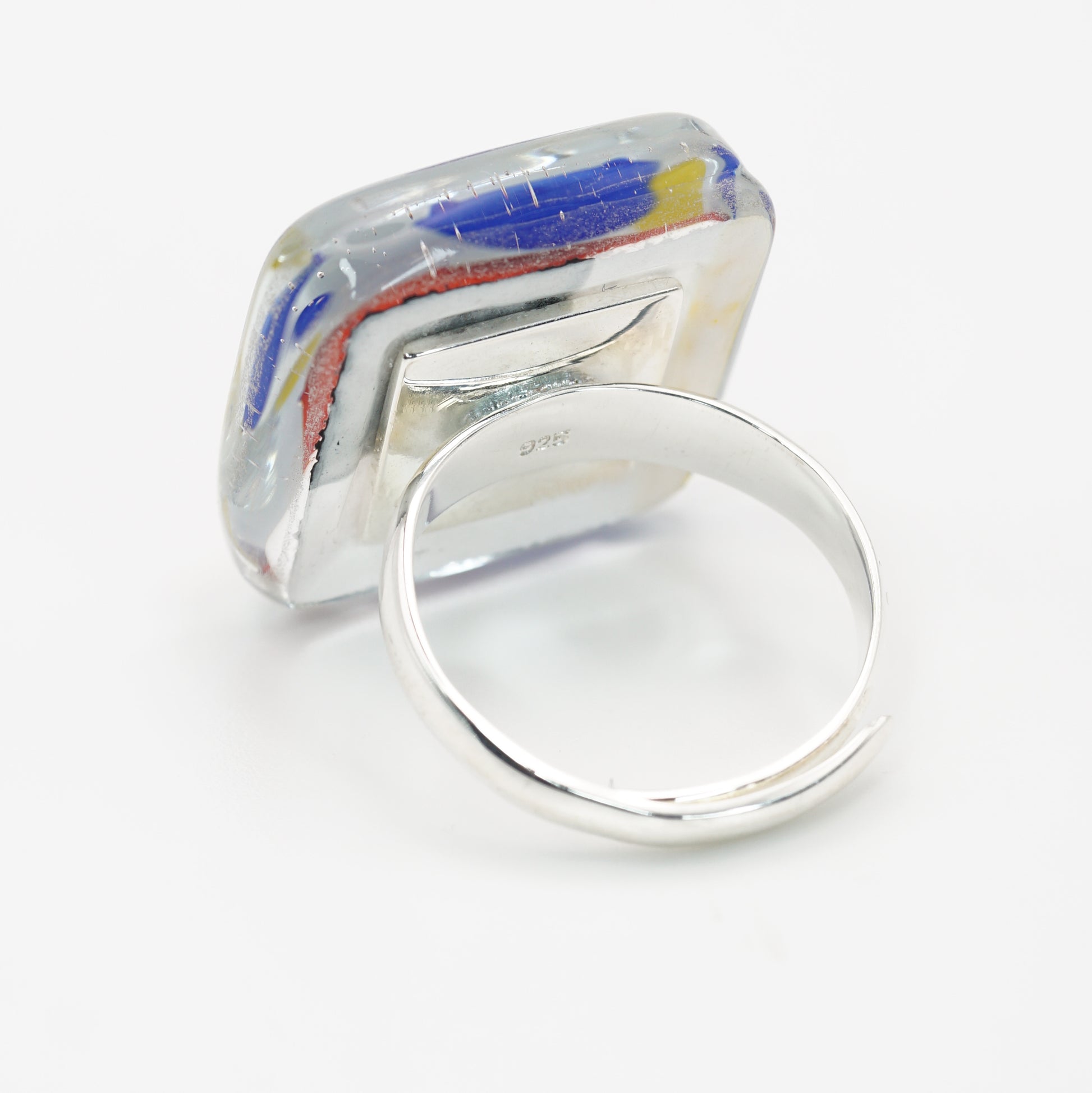 Geometric Square Glass Ring With Silver Band | Kazimir Malevich, The Suprematism