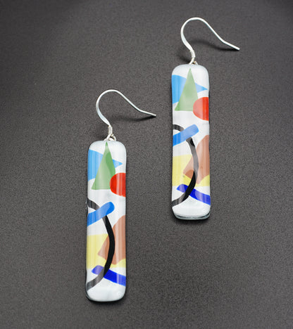 Fancy Art Glass Vertical Bar Earrings with Silver French hook | Kazimir Malevich, The Suprematism