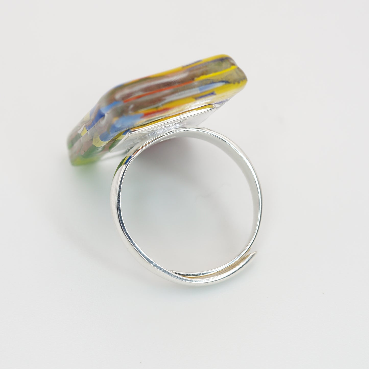 Fancy Rectangle Art Glass Ring With Silver Band | Paul Klee, The Tunisian garden