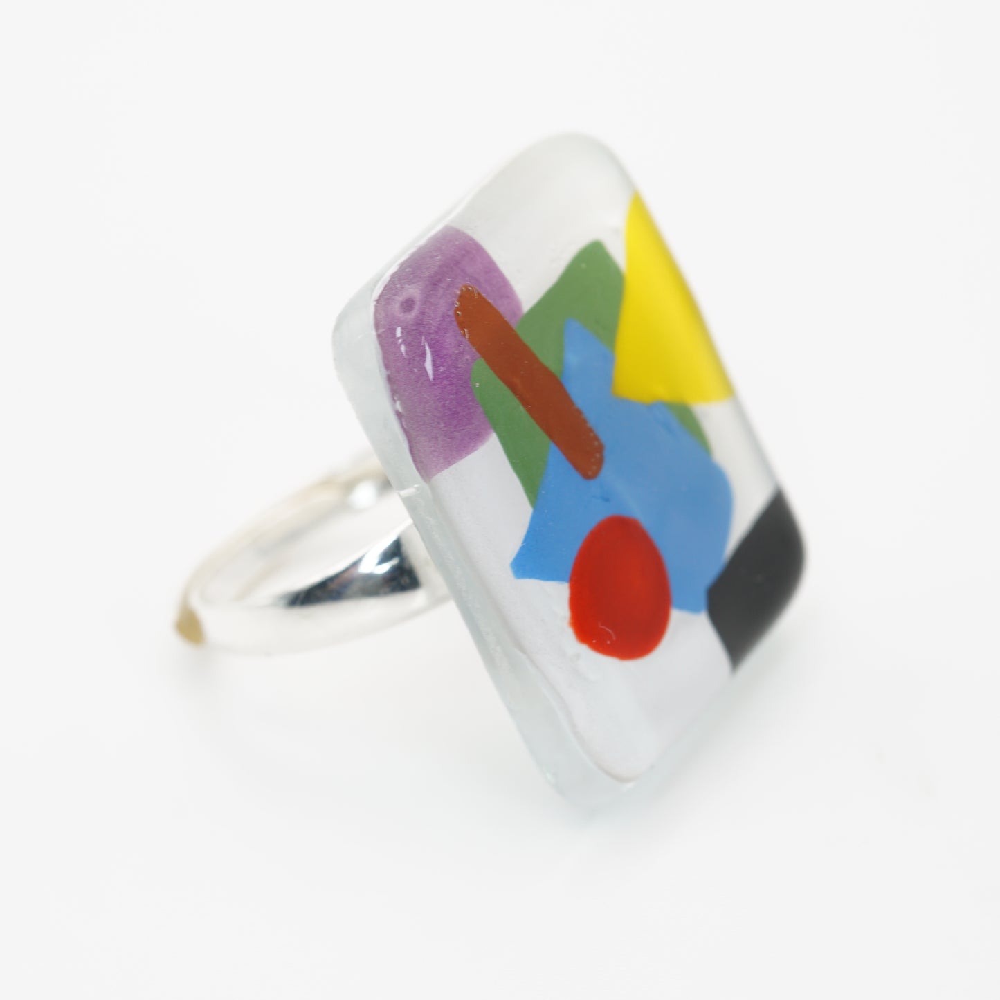 Multicolored Enamel Geometric-Pattern Ring With Silver Band | Kazimir Malevich, The Suprematism