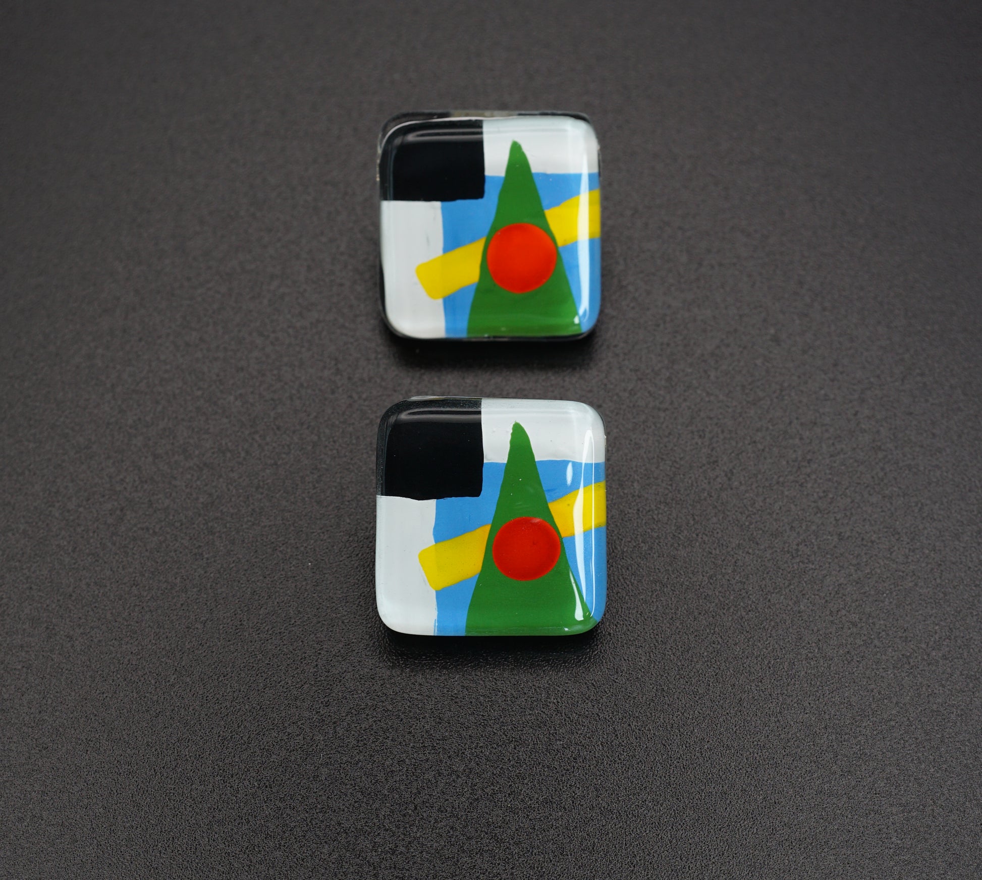 Abstract Glass Square Earrings with Silver Stud | Kazimir Malevich, The Suprematism