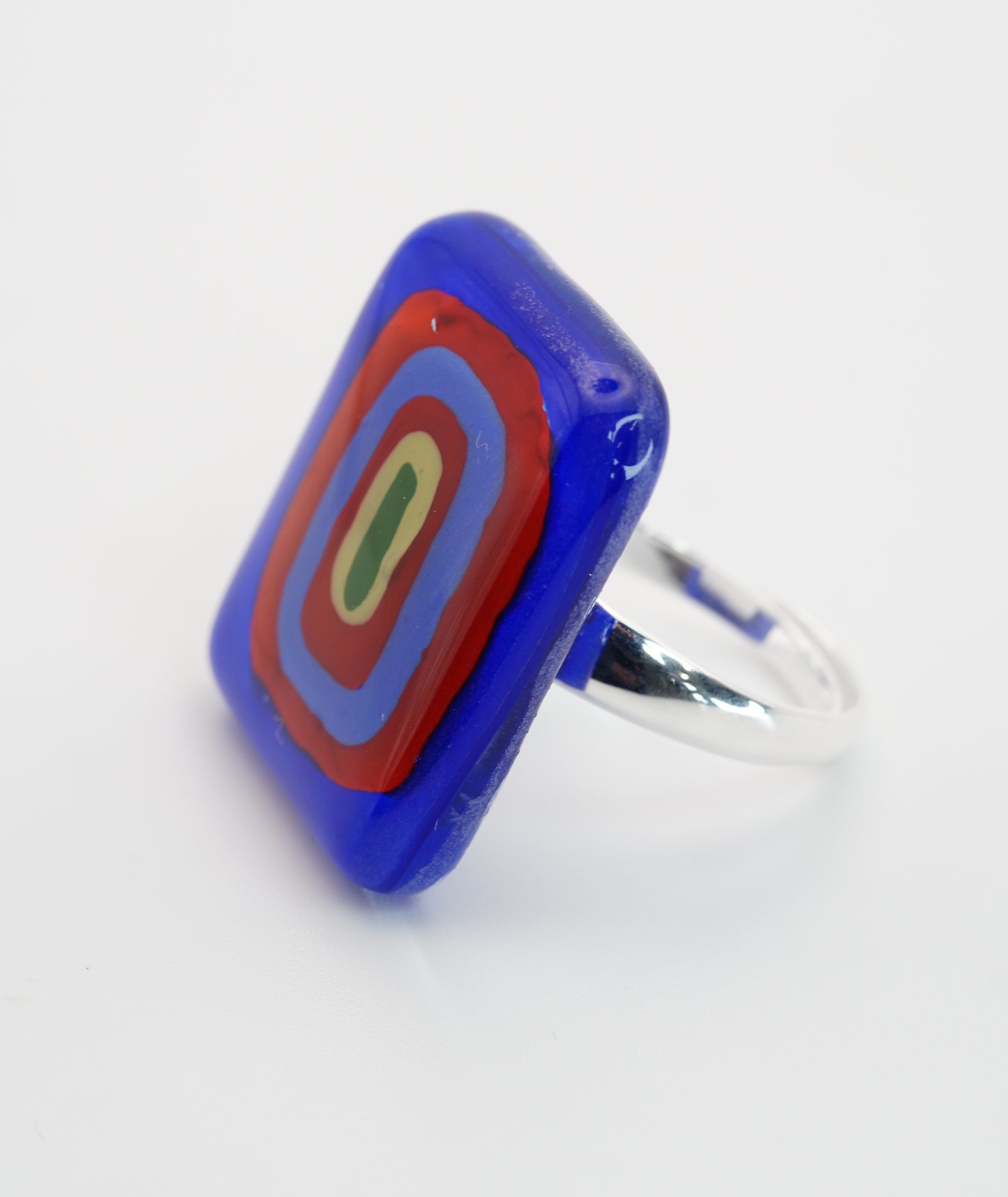 Fancy Square Glass Ring With Silver Band | Wassily Kandinsky, The Color Study