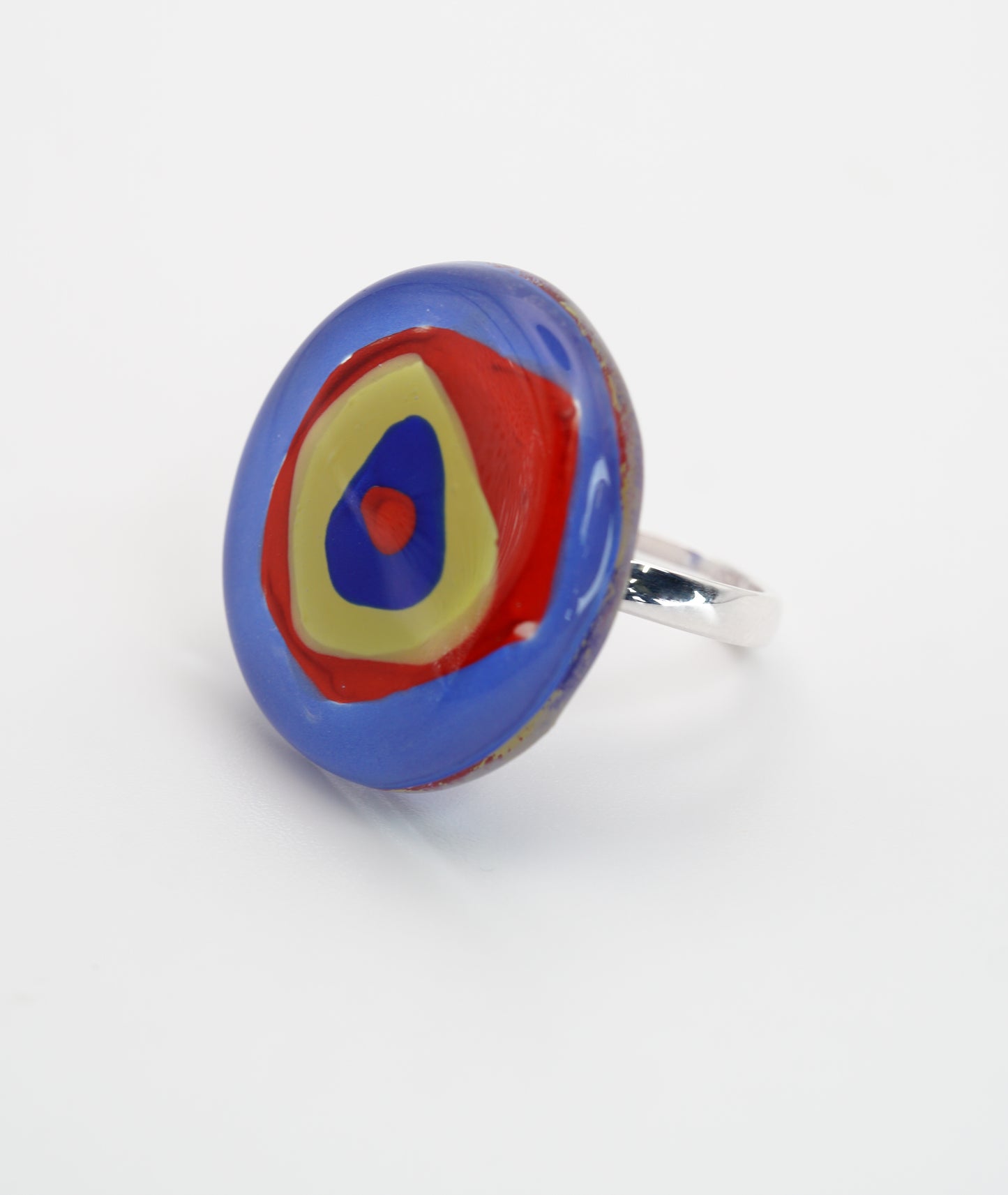 Geometric Fused Glass Ring With Silver Band | Wassily Kandinsky, The Color Study