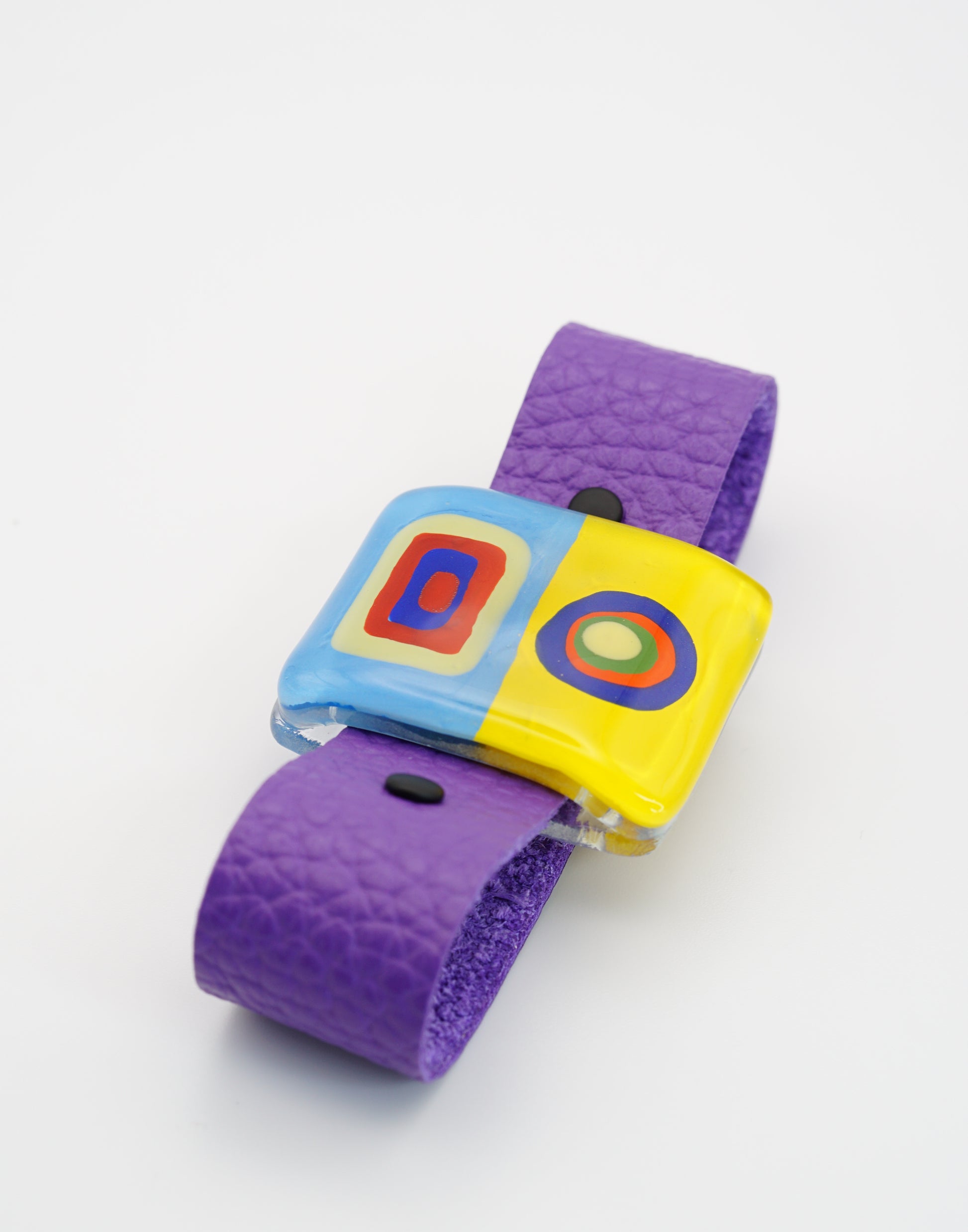 Petite Purple Art Glass Bracelet With Leather Band | Wassily Kandinsky, The Color Study