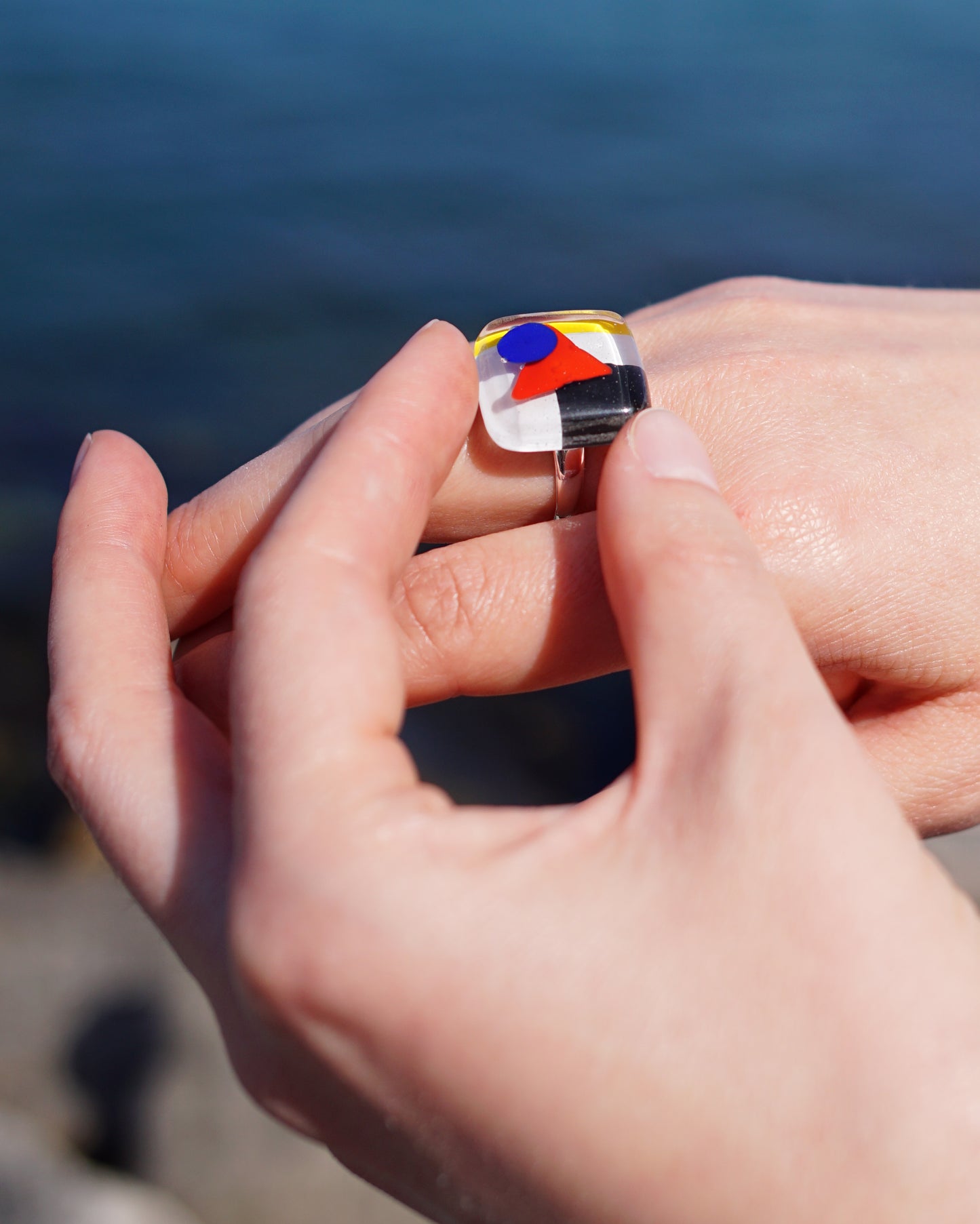 Geometric Square Glass Ring With Silver Band | Kazimir Malevich, The Suprematism