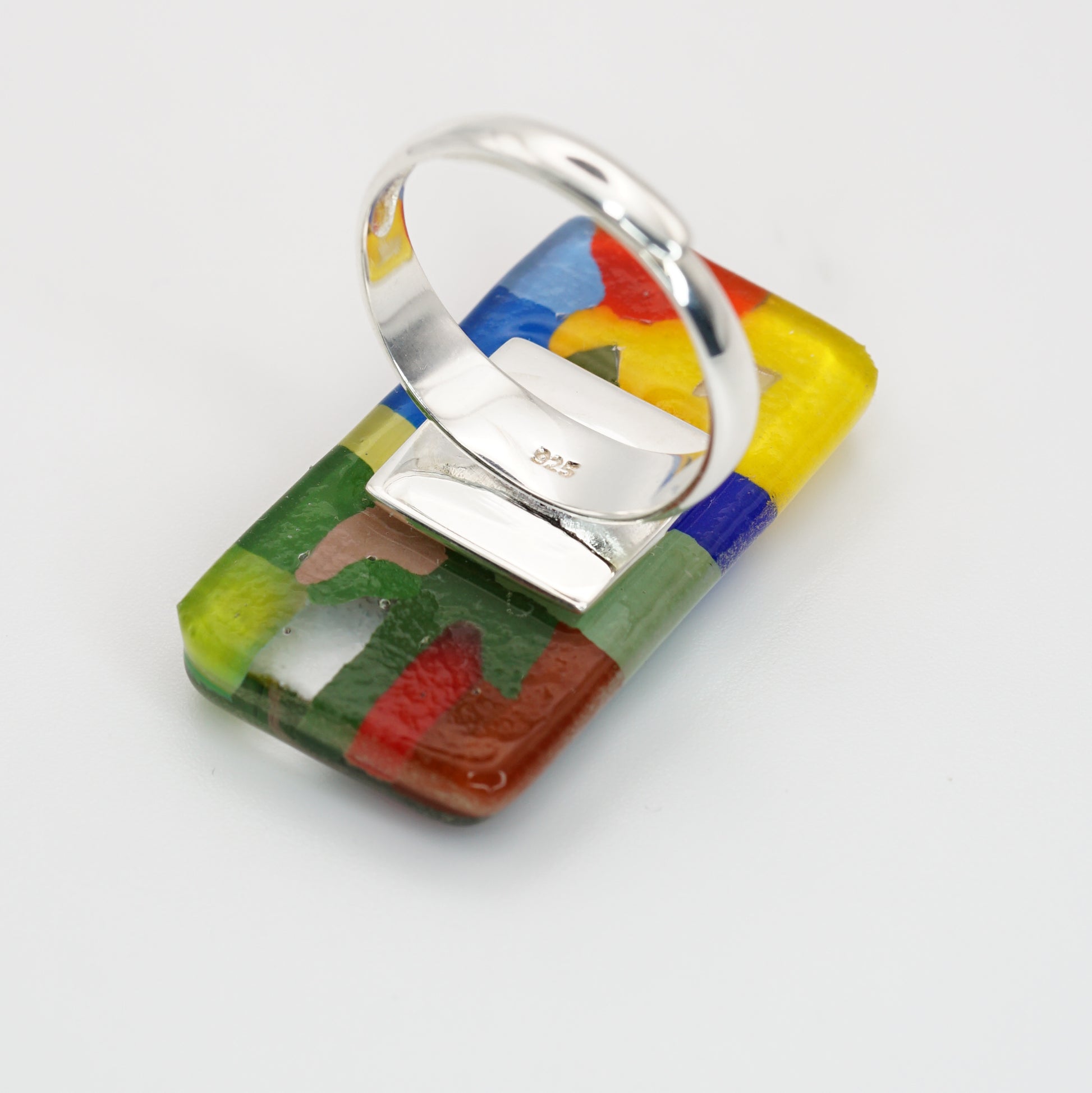 Fancy Rectangle Art Glass Ring With Silver Band | Paul Klee, The Tunisian garden