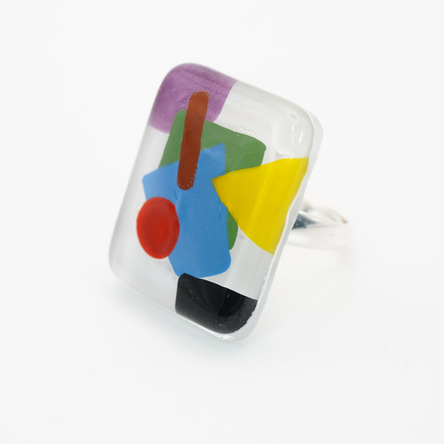 Multicolored Enamel Geometric-Pattern Ring With Silver Band | Kazimir Malevich, The Suprematism