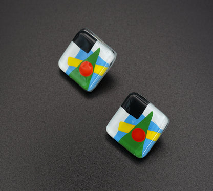 Abstract Glass Square Earrings with Silver Stud | Kazimir Malevich, The Suprematism