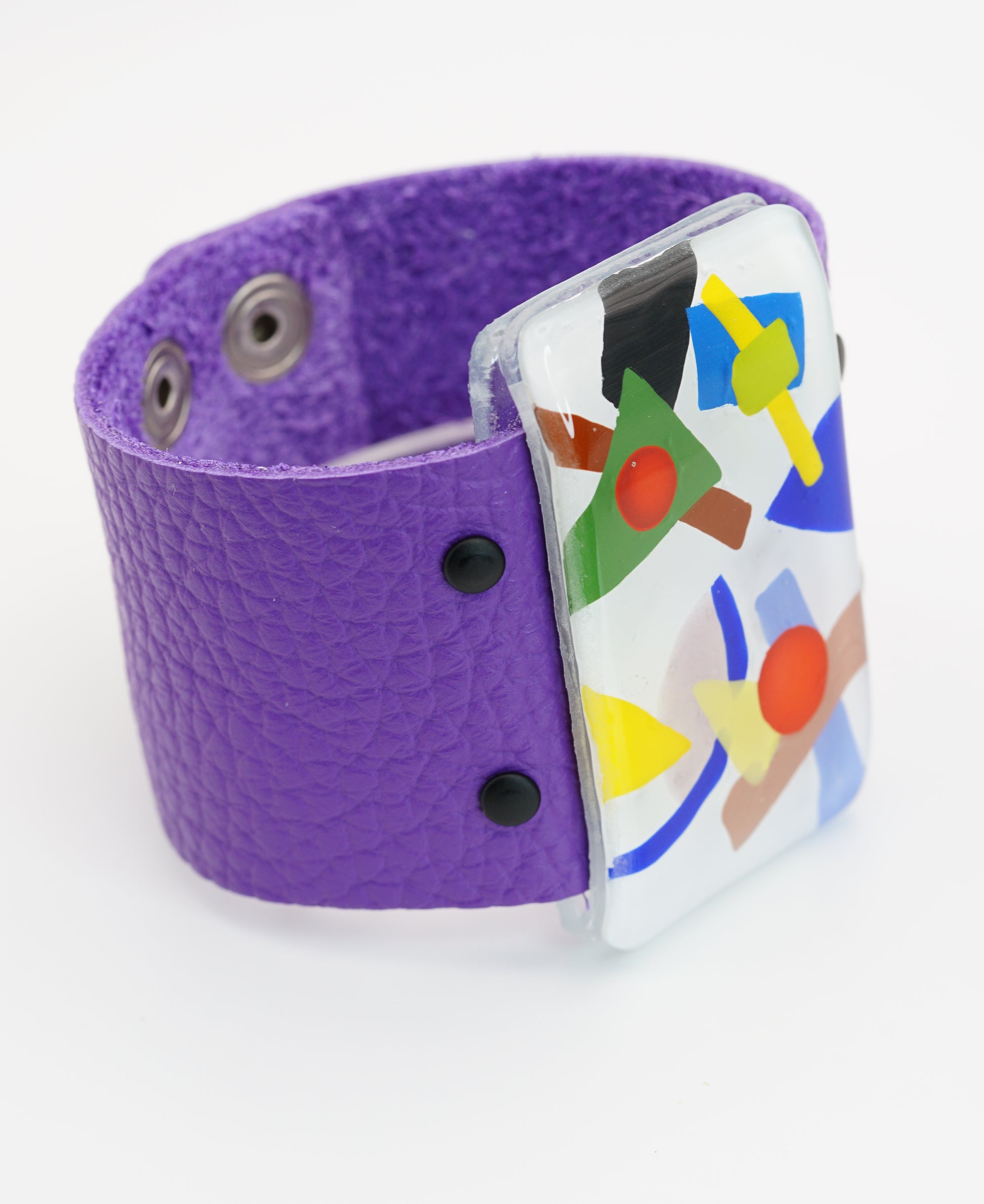 Unique Glass Bracelet With Purple Leather Band | Kazimir Malevich, The Suprematism