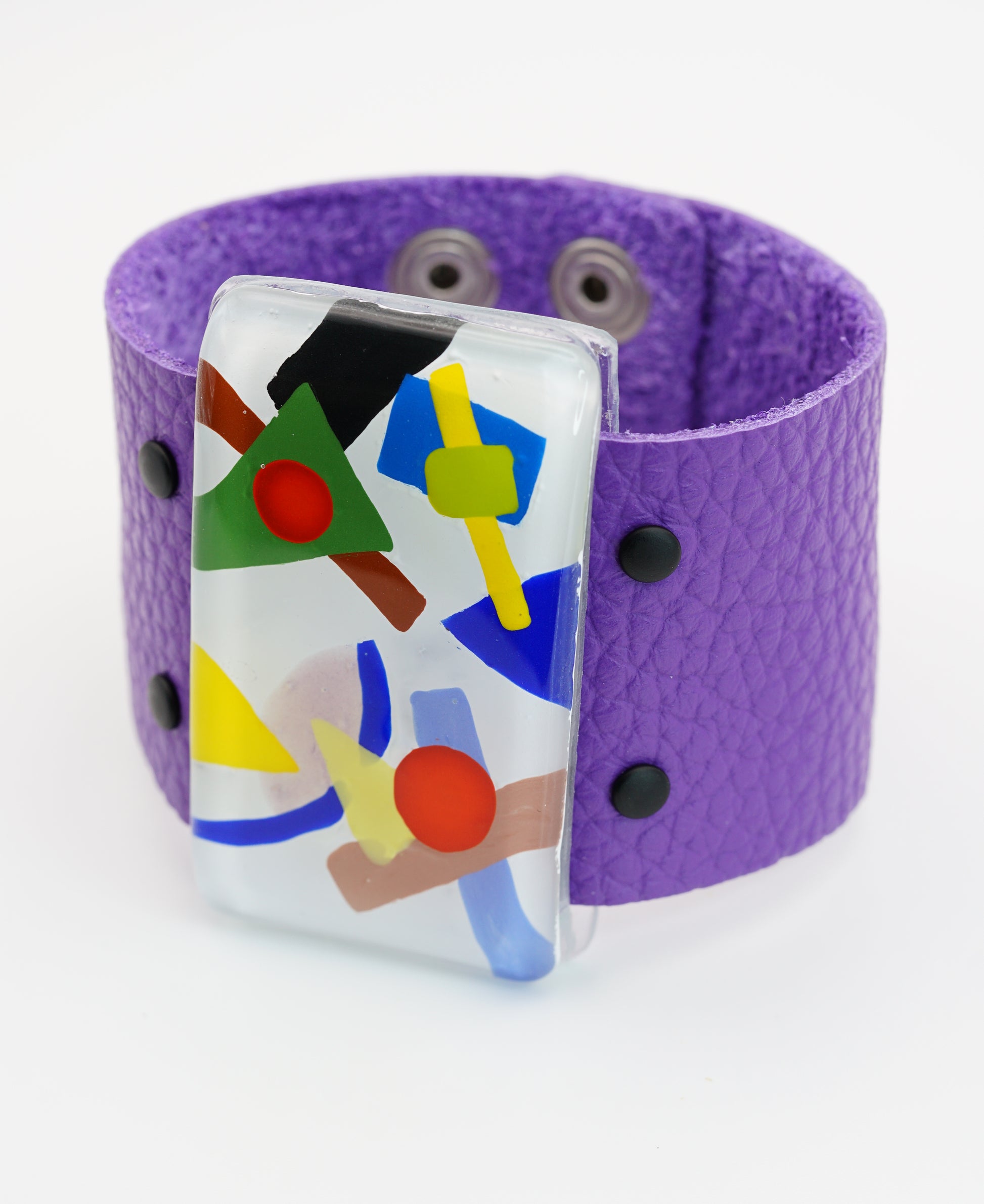 Unique Glass Bracelet With Purple Leather Band | Kazimir Malevich, The Suprematism