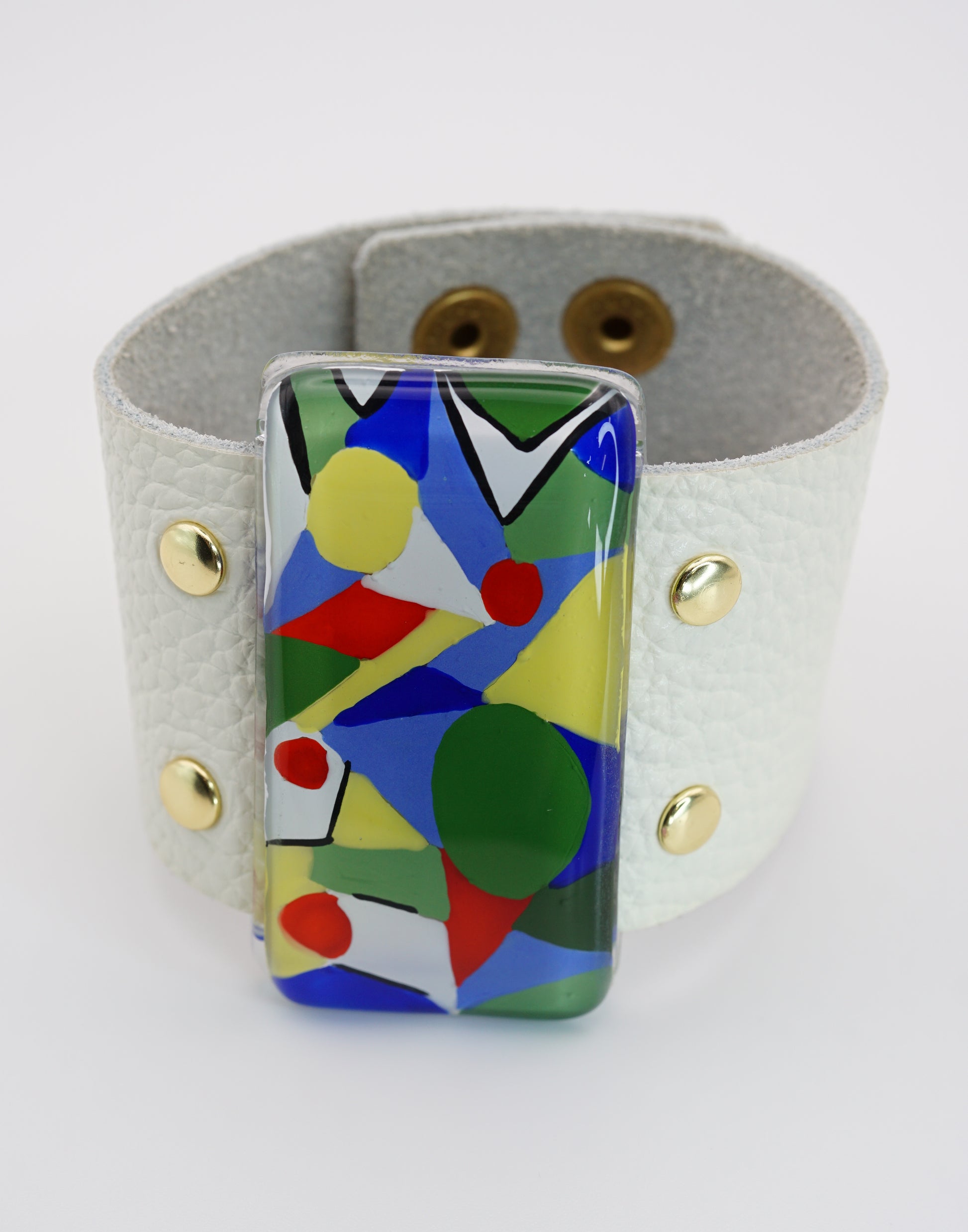 Costume Art Glass Bangle With Leather Band | Paul Klee, The Rumors