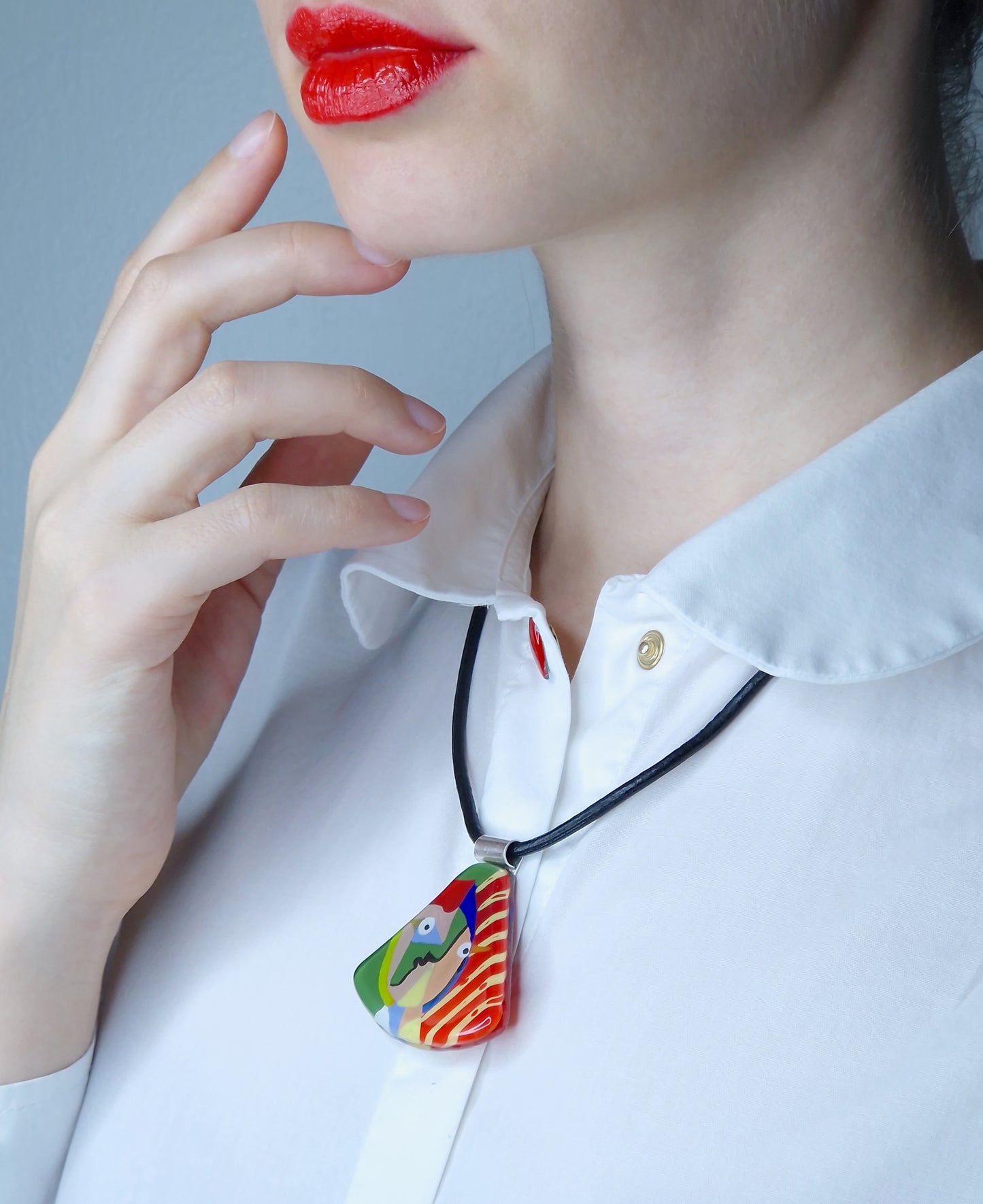 Exceptional Statement Glass Art Necklace & Vibrant Pendant | Pablo Picasso, The Woman