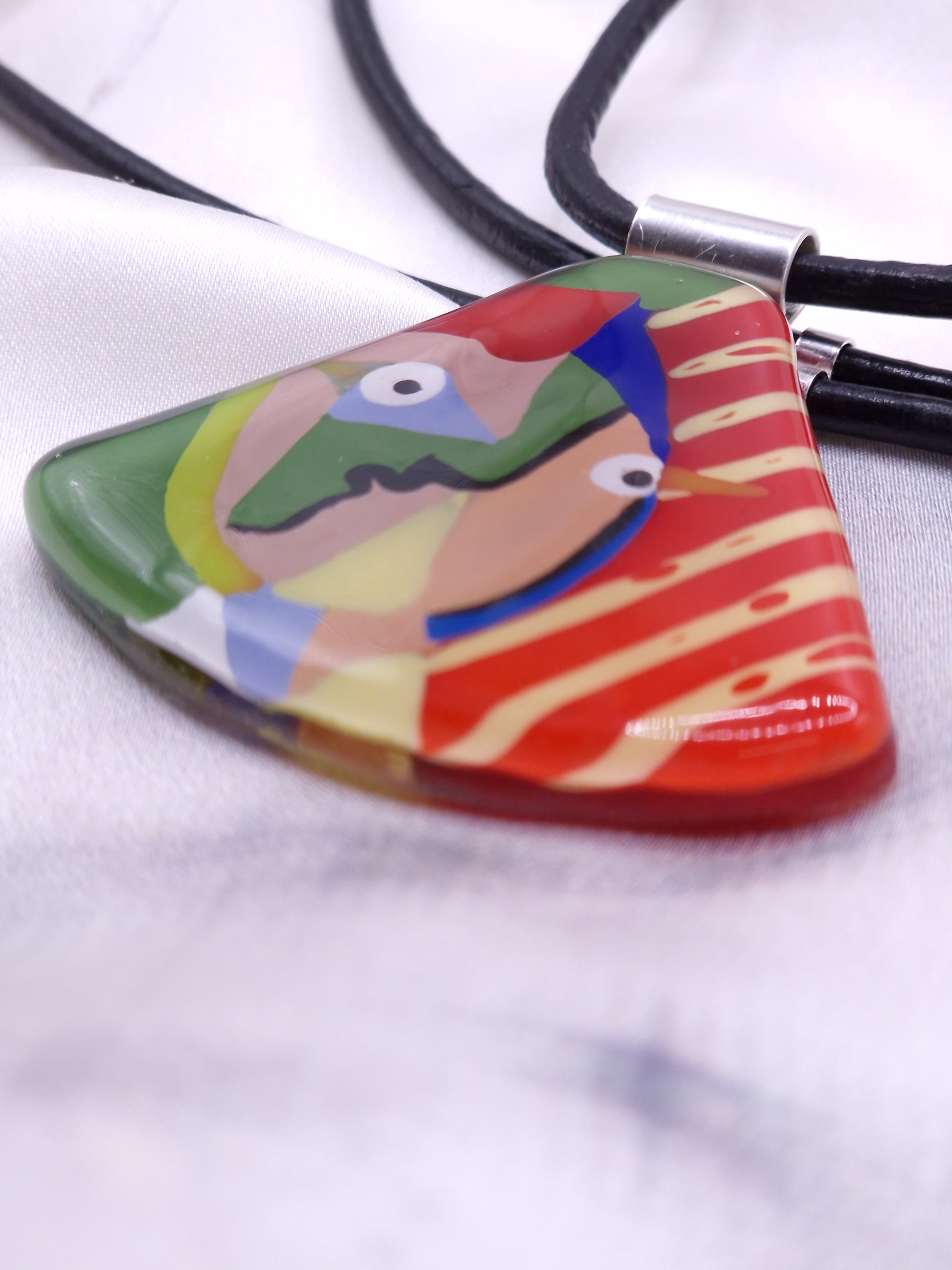 Exceptional Statement Glass Art Necklace & Vibrant Pendant | Pablo Picasso, The Woman