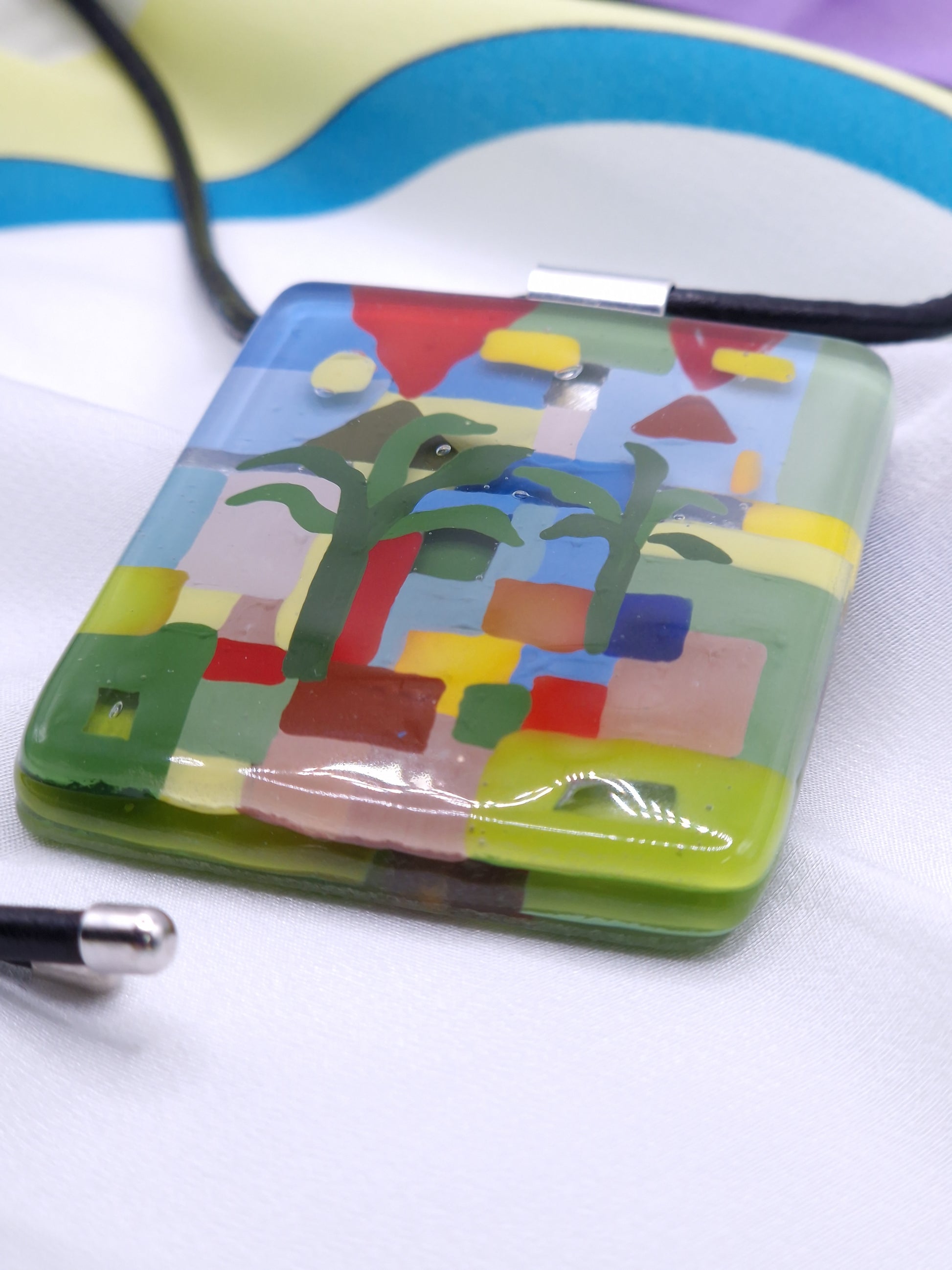 Colorful Glass Art Pendant & Necklace | Paul Klee, Tunisian garden