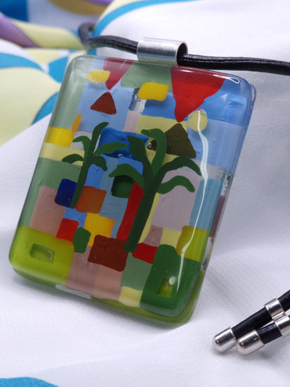 Colorful Glass Art Pendant & Necklace | Paul Klee, Tunisian garden