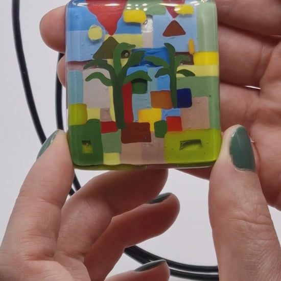 Colorful Glass Art Pendant & Creative Necklace | Paul Klee, The Tunisian garden