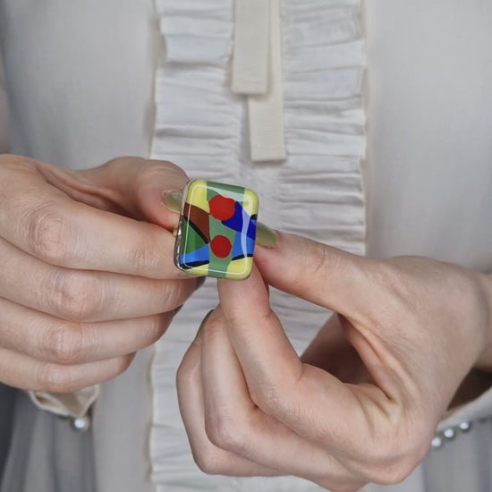 Statement & Enameled Square Glass Art Ring | Paul Klee, The Rumors