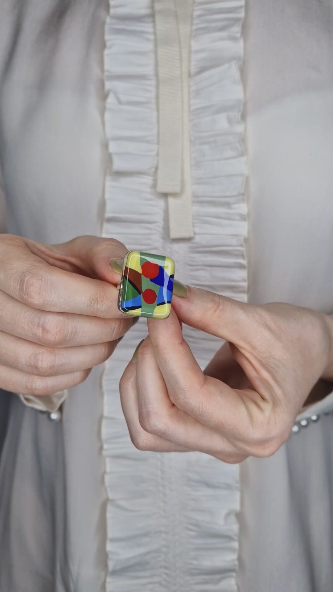 Statement & Enameled Square Glass Art Ring | Paul Klee, The Rumors